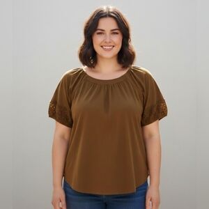 Old Navy Ochre Eyelet Blouse XL Boho Earthy Peasant Top Cottagecore